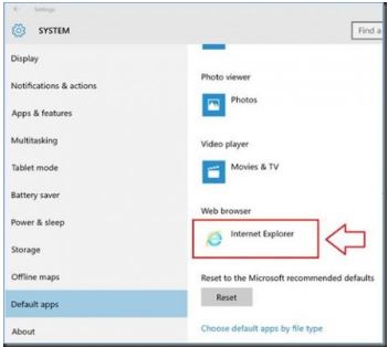 internet explorer as default setting
