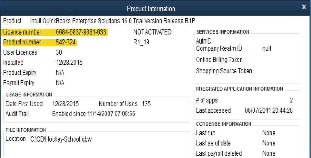 quickbooks validation code in registry