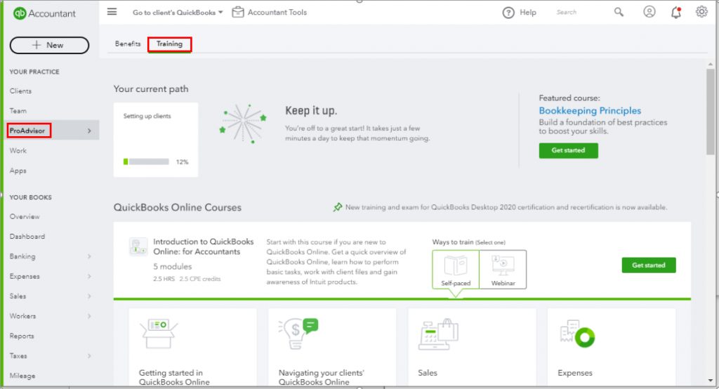 QuickBooks Online Dashboard